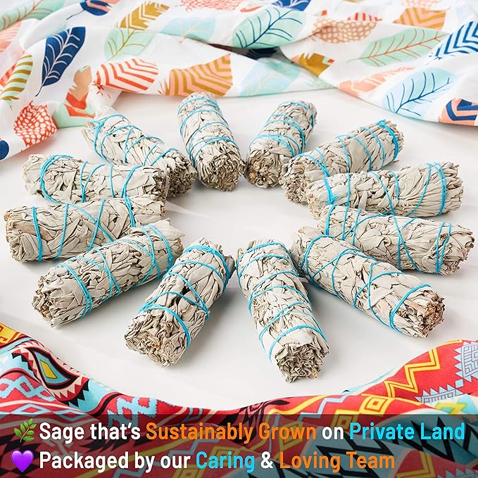 JL Local 20 White Sage Smudge Sticks 4-Inch Sustainably Grown, Intended for Personal Spiritual Growth, Stress Relief and Smudging ~ Smoke Cleansing ~ Wholesale/Bulk Sage