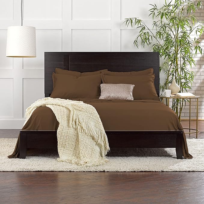 Pure Bamboo Split King Sheets, Genuine 100% Organic Viscose Derived from Bamboo Bed Sheet Set, Soft & Cooling, Double Stitching, 2 Fitted Sheets (Split King, Coconut Husk)