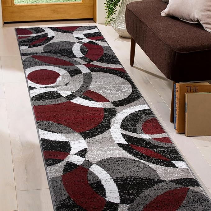 Rugshop Contemporary Abstract Circles Perfect for high Traffic Areas of Your Living Room,Bedroom,Home Office,Kitchen Runner Rug 2' x 10' Red