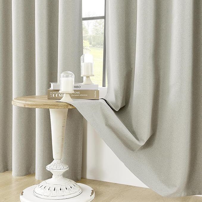 ChrisDowa 100% Blackout Greyish Beige Solid Curtains 84 Inches Long 2 Panels for Bedroom Living Room,Farmhouse Room Darkening Thermal Insulated Soundproof Grommet Top Window Treatment Drapes,52x84