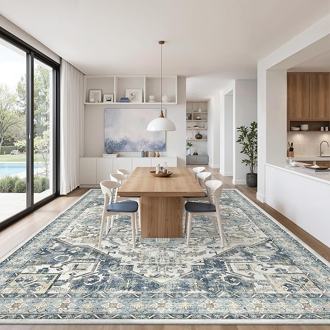 zesthome 10x14 Area Rugs-Washable Rug for Living Room, Non-Slip Backing Rugs, Stain Resistant 10x14 Rug for Bedroom, Ultra-Thin Low Pile Rugs, Vintage Large Home Decor