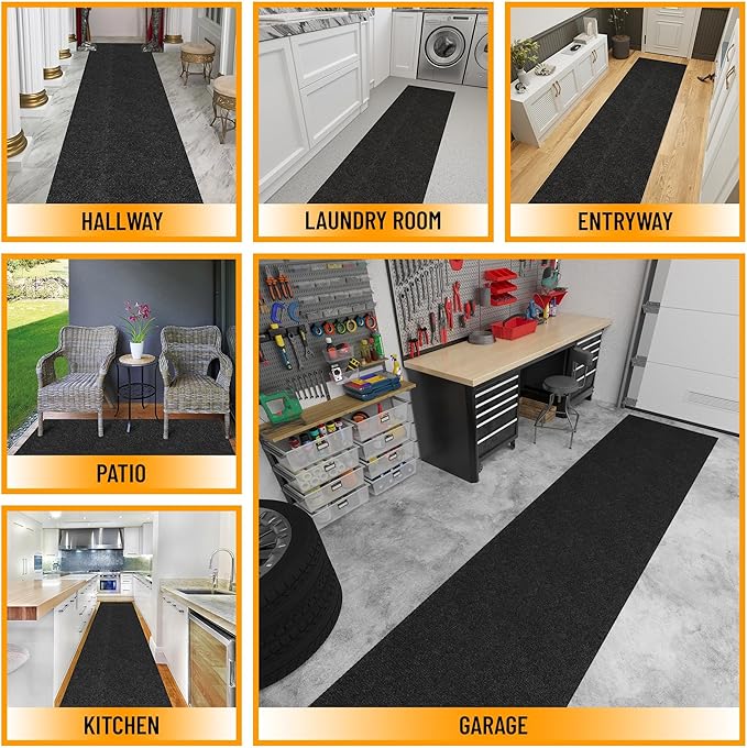 Ottomanson Commercial Scrape Rib Entry Mat – Heavy Duty Ribbed Floor Mat for High Traffic – Non Slip Rubber Back, Waterproof – Indoor Outdoor Use for Offices, Schools, Lobbies, 2'7" x 9', Black