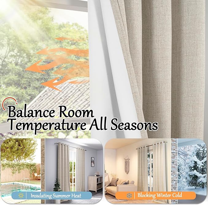 40 Inch Length Linen Blackout Curtains for Short Cafe Window, Thermal Insulated Light Blocking Soundproof Privacy Burlap Curtains 2 Panels, Each 38 Inch Wide Beige