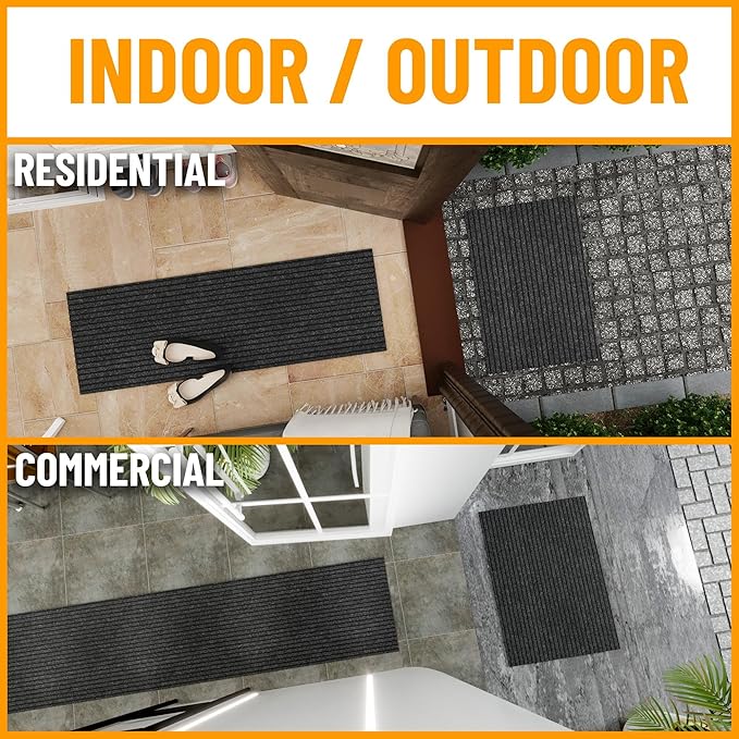Ottomanson 2'7" x 30' Hallway Runner with Scraper Pile - Extra Durable Non-Slip Rug Mat for Indoor & Outdoor Use - Ideal for Kitchen, Entryway & Garage - High-Traffic Carpet, Black
