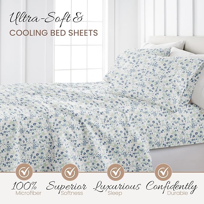 Linen Market Double-Brushed Patterned Microfiber Twin Sheet Set 3 Piece – Oeko-TEX Certified Ultra Soft & Wrinkle-Free - 16" Deep Pocket Sheets - Easy Care Twin Size - Violets Light Blue