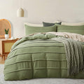 Oli Anderson Sage Green Duvet Cover King Size - Pleated King Duvet Cover, 3PCS Soft and Breathable Textured Bedding Set with Zipper Closure(Sage Green,104"x90")