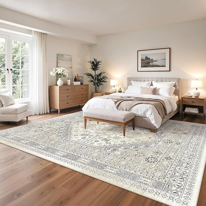 zesthome 10x14 Area Rugs,Stain Resistant Washable Rug,Ultra-Thin Rugs for Living Room,Bedroom,Non-Slip Backing Home Decor Large Area Rug (Beige,10'x14')