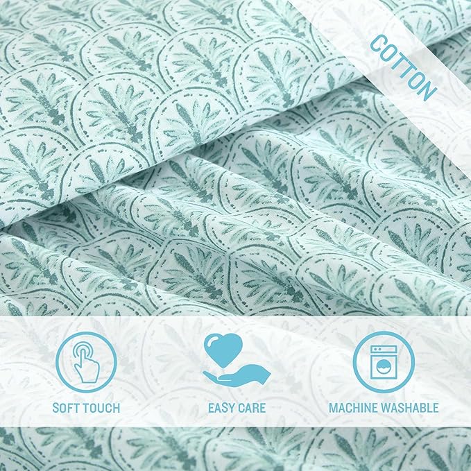 Tommy Bahama - Queen Sheet Set, Super Soft Cotton Percale Bedding with Matching Shams, Tropical Bedding Set, Oeko-Tex Certified (Coastal Batik Green, Queen)