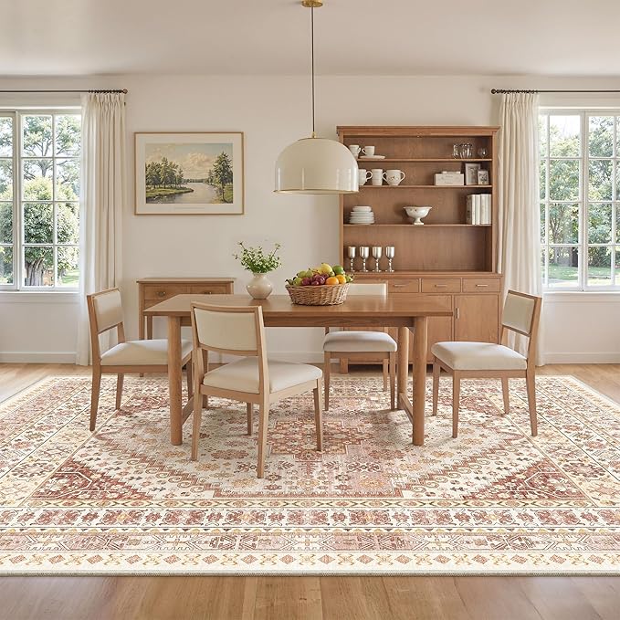 zesthome 9x12 Area Rugs for Living Room,Non-Slip Backing Washable Rugs,Vintage Large Area Rug，Stain Resistant Home Decor Rug