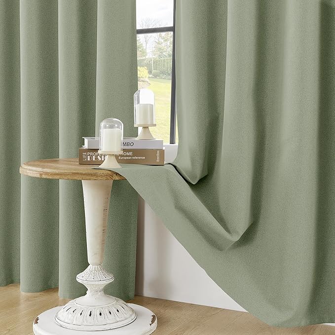 ChrisDowa 100% Blackout sage Solid Curtains 54 Inches Long 2 Panels for Bedroom Living Room,Farmhouse Room Darkening Thermal Insulated Soundproof Grommet Top Window Treatment Drapes,52x54