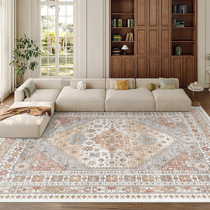 zesthome 9x12 Area Rugs,Stain Resistant Washable Rug,Ultra-Thin Rugs for Living Room,Bedroom,Non-Slip Backing Home Decor Large Area Rug (Orange,9'x12')