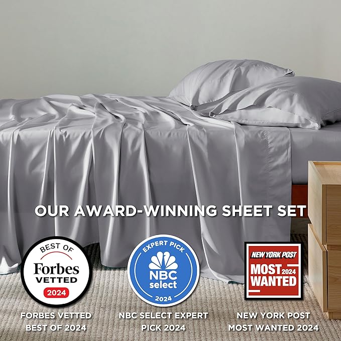 Bedsure King Size Sheet Set, Cooling Sheets King, Rayon Derived from Bamboo, Deep Pocket Up to 16", Breathable & Soft Bed Sheets, Hotel Luxury Silky Bedding Sheets & Pillowcases, Silver Grey