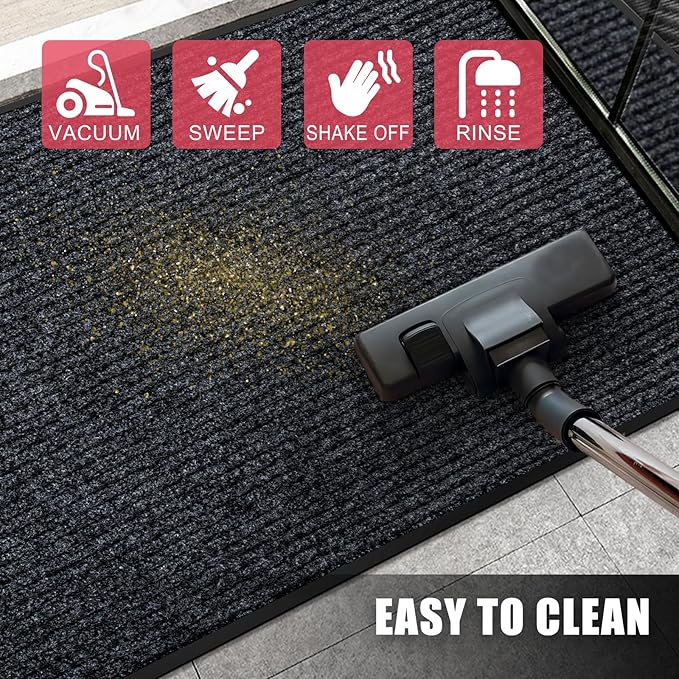 Kuyal Front Door Mat, 3'x4' Indoor Outdoor Entrance Mat, Commercial Floor Mats Inside Outside Entrance, Heavy Duty Durable Welcome, Rubber Backing Non Slip Outdoor Mats for Entryway,Black
