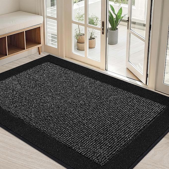 BEQHAUSE Indoor Door Mat 32" x 48", Dirt Trapper Door Mats Non-Slip Entryway Rugs Washable, Resist Dirt Absorbent Welcome Mat, Low Profile Floor Mats for Front Back Door and Entryway, Black