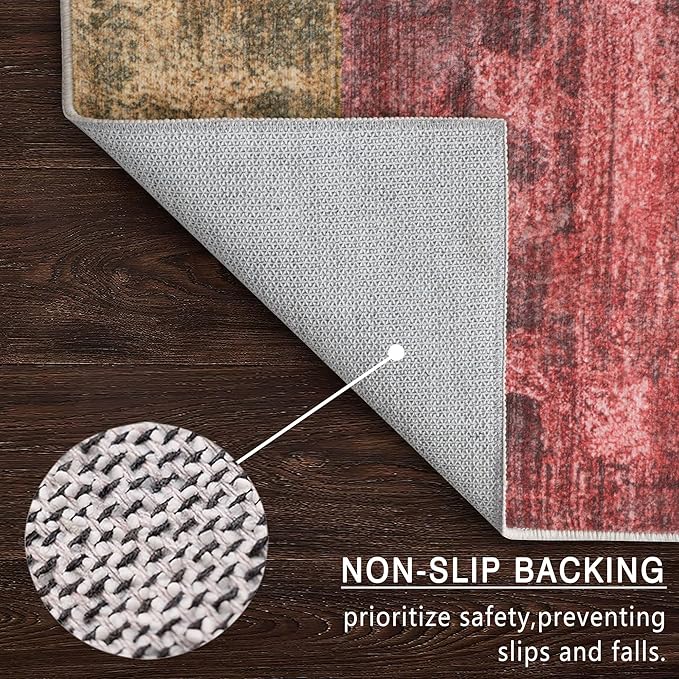 5x7 Area Rugs - Ultra-Thin Washable Rug with Non-Slip Backing, Ideal for Living Room, Bedroom, Kitchen Floor Carpet - Modern Abstract Style, Easy Clean, Durable, Low Pile Rug, Rainbow