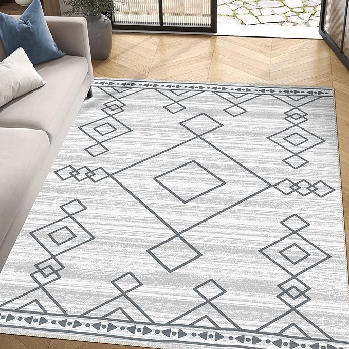 5x7 Area Rugs - Ultra-Thin Washable Rug with Non-Slip Backing, Ideal for Living Room, Bedroom, Kitchen Floor Carpet - Western Style, Easy Clean, Durable, Checkered