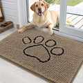OLANLY Dog Door Mat for Muddy Paws 36x24, Paw Print Design, Absorbs Moisture and Dirt, Absorbent Non-Slip Washable Doormat, Quick Dry Chenille Mud Mat for Dogs, Entry Indoor Entryway Carpet, Tan