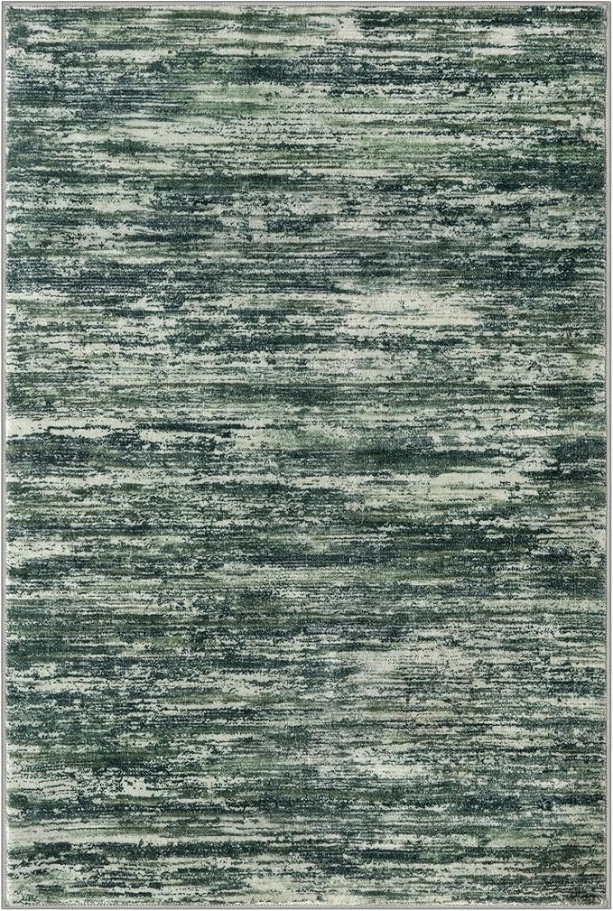 2x3 Modern Abstract Rug for Entryway, Dark Green Super Soft Small Area Rug, Washable Non-Slip Kitchen Rugs, Low-Pile Mat for Kitchen, Bedside, Indoor Door Mat