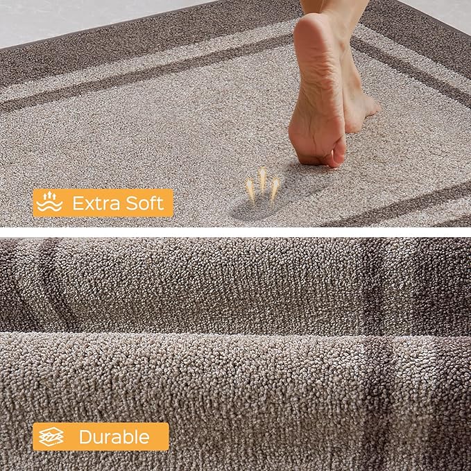 Kitchen Rugs 24" x 36", Non-Slip Machine Washable Kitchen Runner Rugs Floor Mats, Absorbent Comfort Standing Mats for Kitchen, Sink, Laundry and Hallway, Beige & Grayish Brown