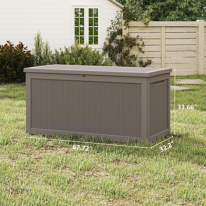 320 Gallon Outdoor Storage Box Waterproof, Resin Deck Boxes with Lockable Lid & UV-Resistant for Patio, Pool, Garden Furniture Cushions & Accessories, Coffee