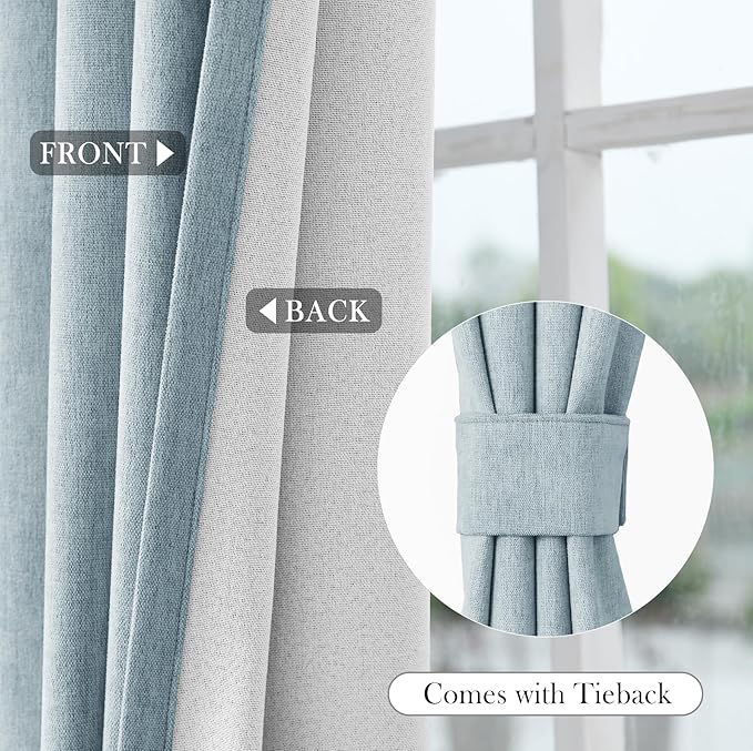 Macochico 100% Blackout Curtains Insulted Window Panels for Bedroom Living Room Dining Room Luxury Chenille Curtains Classic Home Decor Light Blue Curtains with Tieback 52" Wx72 L Grommet 1 Panel