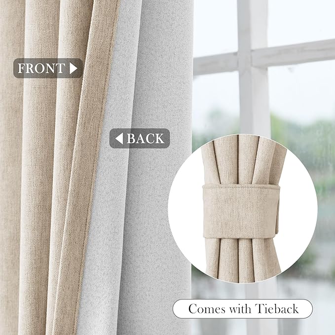 Macochico 100% Blackout Curtains Thermal Insulated Noise Reducing Chenille Curtains for Hotel Auditorium Bedroom Living Room Grommet Taupe Curtains with Tieback Classic 52" Wx84 L 1 Panel