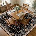 Area Rugs Square 7ft Washable Non-Slip, Floral Vintage Distress Print Pattern Medallion Carpet for Living Room Bedroom Dining Room, Black Colorful Floral Dark Tan