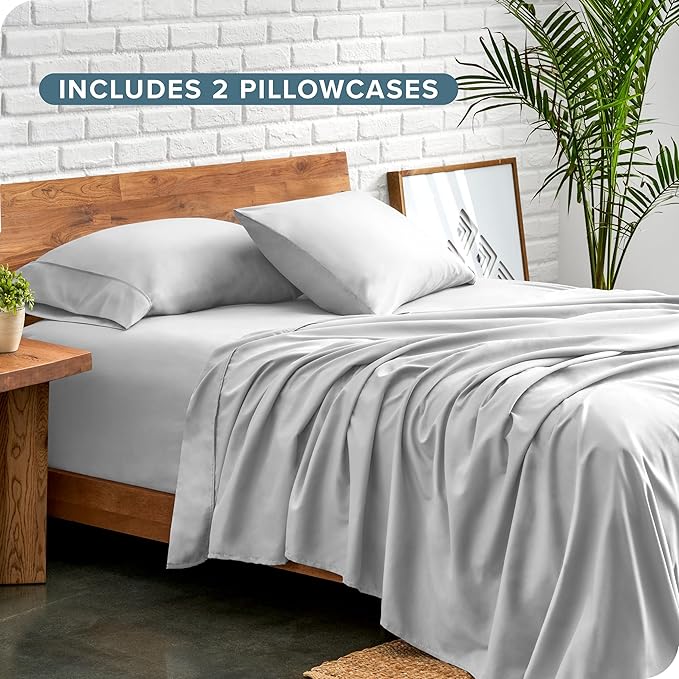 Bare Home Hotel Luxury Twin XL Sheet Set, Extra Soft - 4 Piece Set - Deep Pockets - Easy Fit - Cooling & Breathable - Wrinkle, Fade, Stain Resistant - Includes 2 Pillowcases (Twin XL, Cloud Grey)