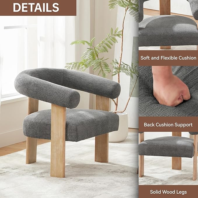 VKNOW Accent Chair Living Room Chairs Set of 2, Modern Upholstered Arm Chair with Solid Wood Legs, Comfy Barrel Accent Chairs for Living Room, Bedroom, Dark Grey