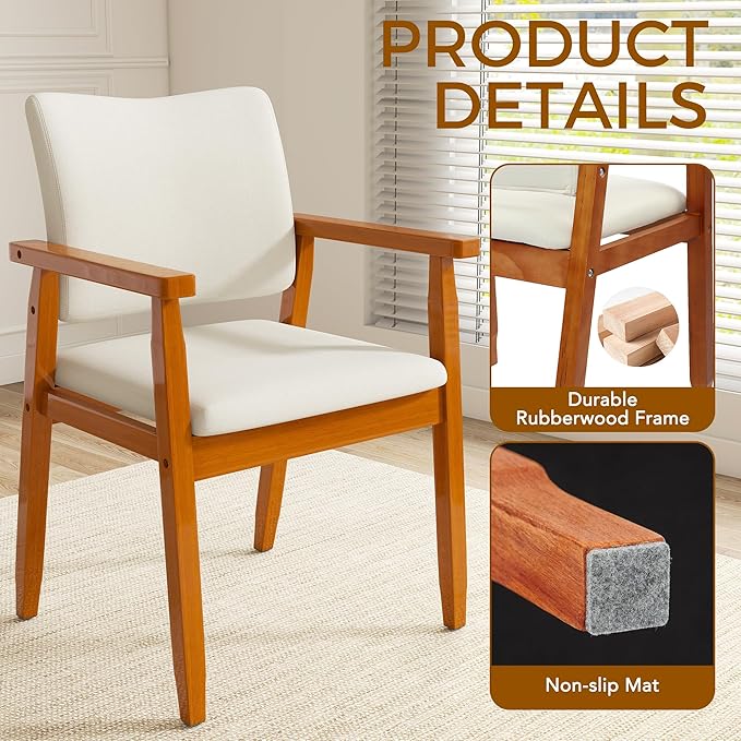 thksbought Set of 4 Walnut Dining Chairs, Wood Arm and Legs Chairs,Beige Color Living Room Chairs for Decor Furniture
