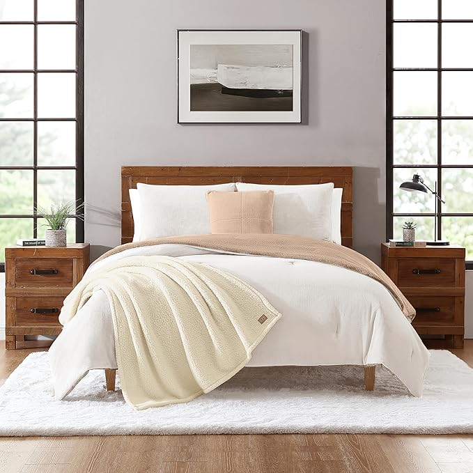 UGG Full/Queen Comforter Set 5 Piece Bed in a Bag with Throw Blanket, Decorative Pillow, Shams, Reversible Hypoallergenic Washable Luxury Warm Fluffy Bedding Set, Brown Birch (Remina)