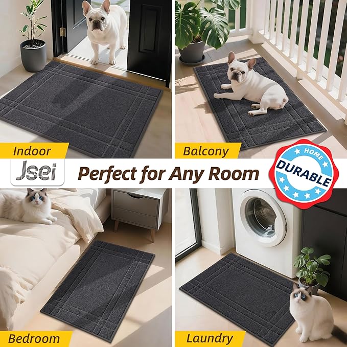 JSEI Entryway Rugs Doormat 24"x36", Non-Slip Dirt Trapper Door Mats Indoor, Washable Absorbent and Stain Resist Welcome Floor Mat for Front Door, Dog Door Mat, Muddy Wet Shoes & Paws, Dark Grey