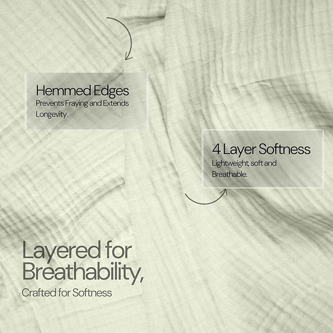 Salt Earth -100% Cotton Muslin Throw Blanket Gauze Blanket 50"X70" Throw 4 Layered for Couch, Bed, Living Room, Home, Lightweight & All Season, Blankets & Throws, Easy wash, Skin Friendly (Sea Foam)