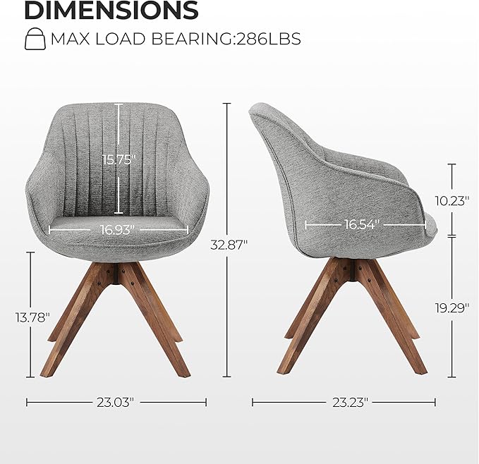 Zouron Mid Century Modern Accent Chair with Wooden Legs, Upholstered Swivel Chair No Wheels, Side Accent Armchair Vanity Chair for Small Space Home Office Living Room Bedroom, Light Grey