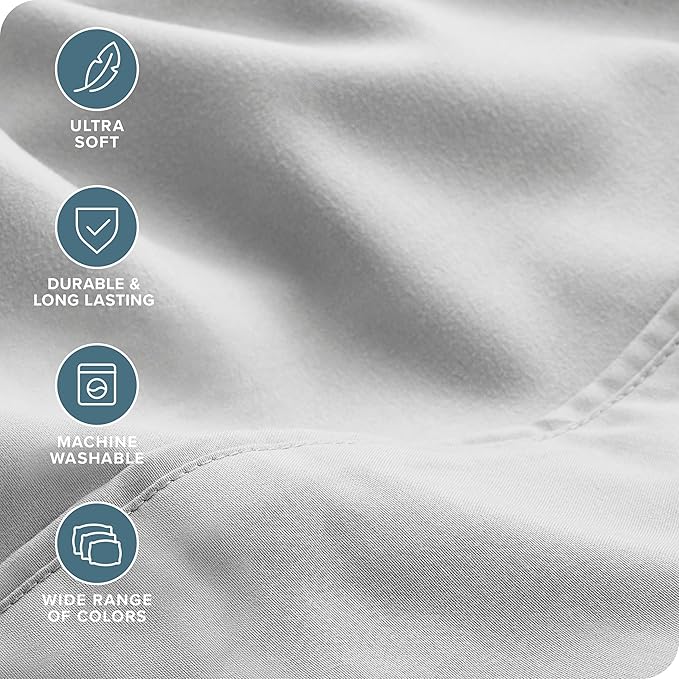 Bare Home Hotel Luxury Queen Sheet Set, Extra Soft - 6 Piece Set - Deep Pockets - Easy Fit - Cooling & Breathable - Wrinkle, Fade, Stain Resistant - Includes 4 Pillowcases (Queen, Cloud Grey)