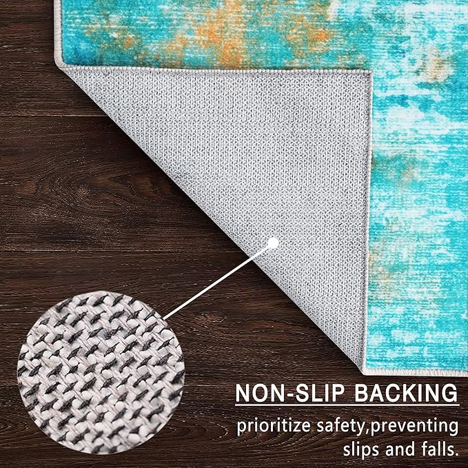 5x7 Area Rugs - Ultra-Thin Washable Rug with Non-Slip Backing, Ideal for Living Room, Bedroom, Kitchen Floor Carpet - Modern Abstract Style, Easy Clean, Durable, Low Pile Rug, Rosy Clouds