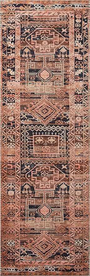 Loloi Layla Collection LAY-14 Mocha/Blush 3'-6" x 5'-6" .13" Thick Accent Rug, Soft, Durable, Vintage Inspired, Distressed, Low Pile, Non-Shedding, Easy Clean, Printed, Living Room Rug