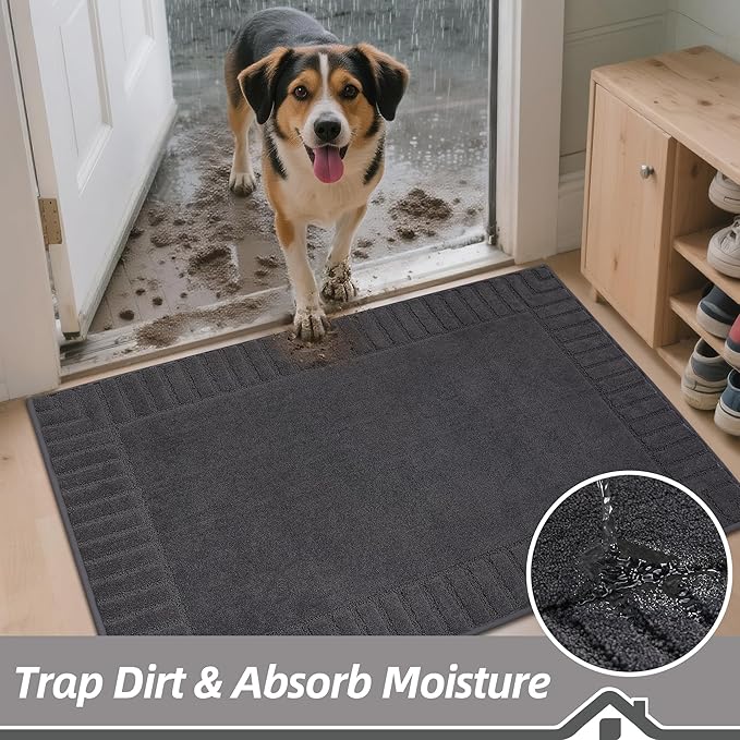 BEQHAUSE Door-Mat Non-Slip Front Doormat Low-Profile Entrance Mats for Front Door Entry Resist Dirt Washable Doormat Absorbent Entryway Door Mat,Dark Grey, 36"x60"