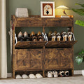 Shoe Storage Cabinet for Entryway, Farmhouse Wide Shoe Cabinet with 4 Flip Drawers and 2 Top Drawers, Freestanding Organizer with Adjustable Shelves, Hooks, and Anti-Tip Kit for Hallway