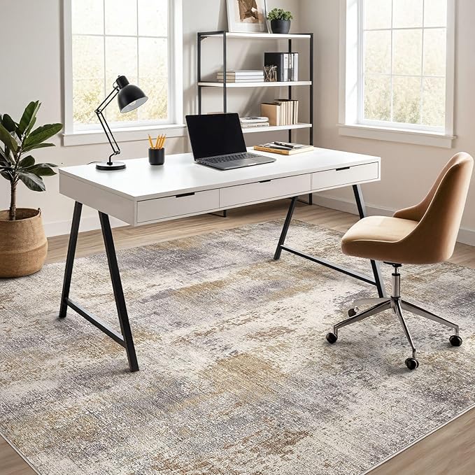 Area Rug Living Room Rugs - 6x9 Washable Soft Indoor Neutral Modern Abstract Low Pile Rug Carpet for Bedroom Dining Room Farmhouse Home Office - Brown Grey