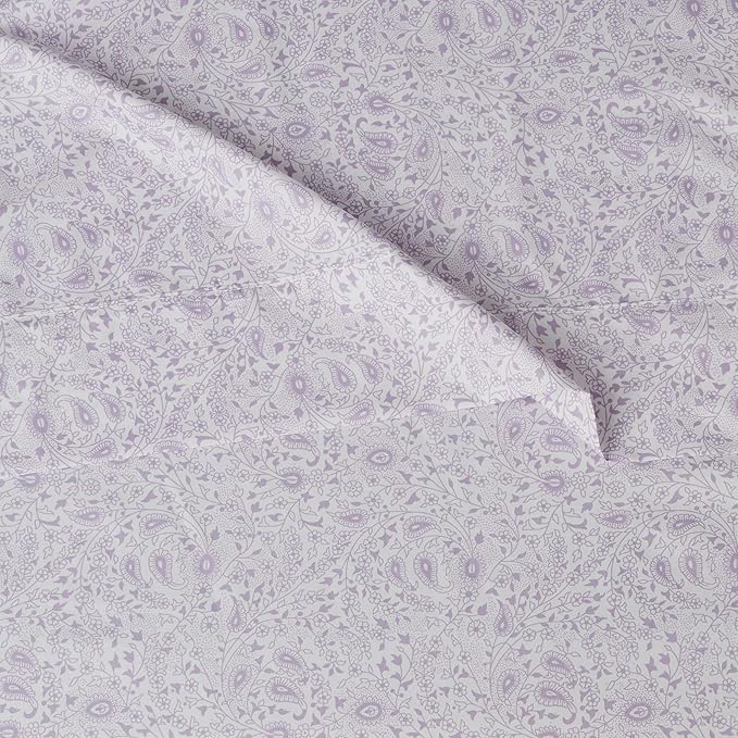 Amazon Basics Lightweight Super Soft Easy Care Microfiber Bed Sheet 3 Piece Set with 14" Deep Pockets - Twin XL, Lavender Paisley (Pack of 4)