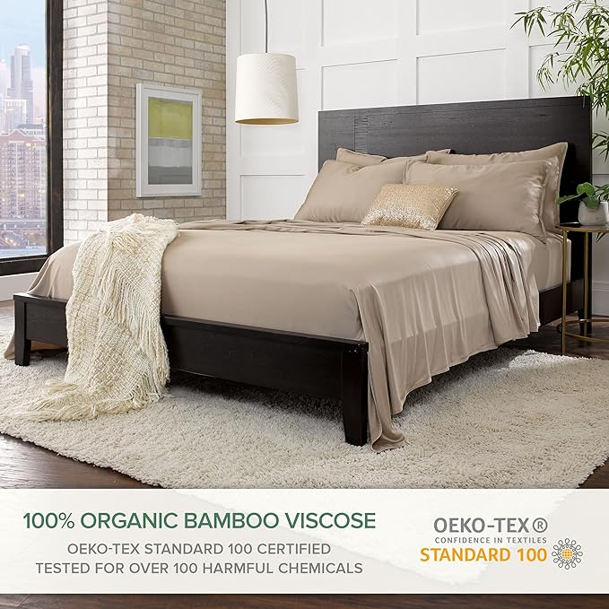Pure Bamboo Twin XL Sheets, Genuine 100% Organic Viscose Derived from Bamboo Bed Sheet Set, Luxuriously Soft & Cooling, Double Stitching, 2 Year Quality Promise (Twin XL, Sand)