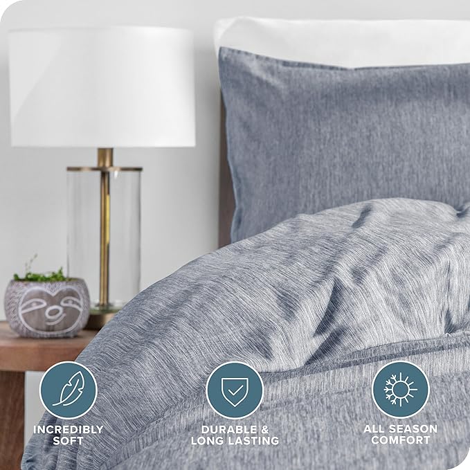 Bare Home Bedding Duvet Cover Queen Size - Premium 1800 Super Soft Collection - Lightweight Duvet Cover - Soft Textured Bedding (Queen, Heathered Midnight Blue)