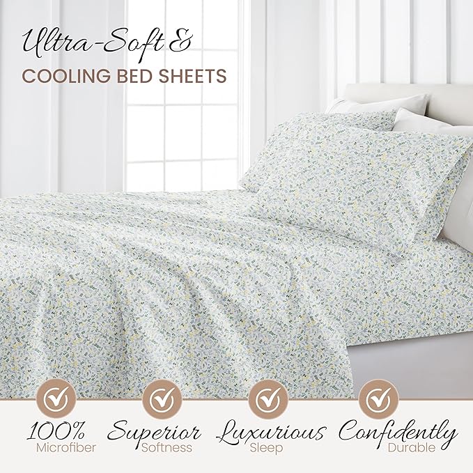 Linen Market Double-Brushed Patterned Microfiber Twin Sheet Set 3 Piece – Oeko-TEX Certified Ultra Soft & Wrinkle-Free - 16" Deep Pocket Sheets - Easy Care Twin Size - Wildflower Light Blue