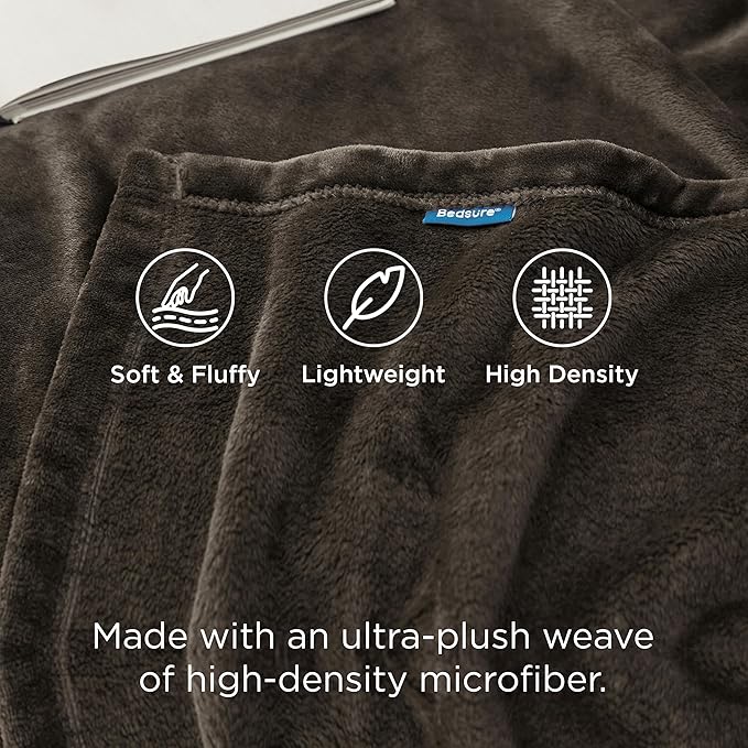 Bedsure GentleSoft Fleece Throw XL Blanket Brown - 300GSM Soft Lightweight Plush Cozy Blankets for Bed, Sofa, Couch, Travel, Camping, 50x70 inches