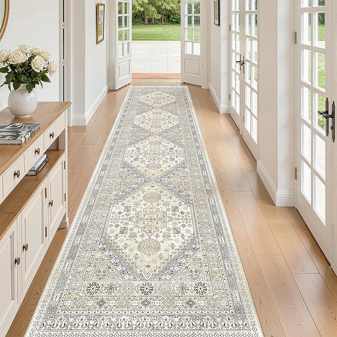 zesthome Washable Runner Rug 2.5x10 - Stain Resistant Entryway Rug,Ultra-Thin Kitchen Rugs, Anti Slip Backing Runner Rugs for Entrance Laundry Room Indoor Hallway (Beige,2.5'x10')