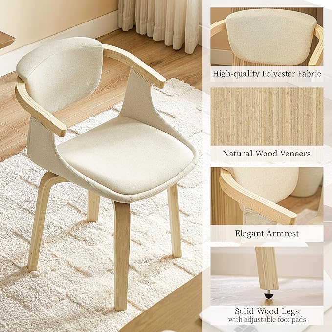 Art Leon Desk Chair No Wheels - Mid Century Modern Swivel Accent Chair, Fabric Upholstered Home Office Desk Chair for Small Spaces Living Room Bedroom, Off White