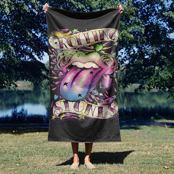 Northwest The Rolling Stones Tatto Rainbow Beach Towel, Rock and Roll Pool and Bath Towel, Soft and Absorbent, Quick Dry, 30 x 60 inches