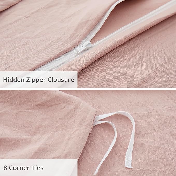 Oli Anderson Misty Rose Duvet Cover Queen Size - Pleated Queen Duvet Cover, 3PCS Soft and Breathable Textured Bedding Set with Zipper Closure(Misty Rose,90"x90")