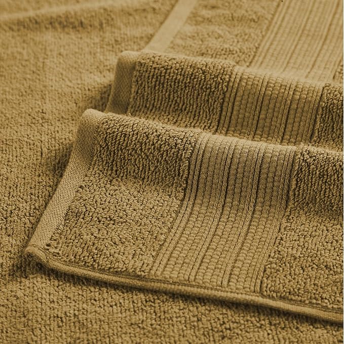 Modern Threads 6 Piece Set, 2 Bath Towels, 2 Hand Towels, 2 Washcloths, Quick Dry White/Contrast Reinhart Mustard